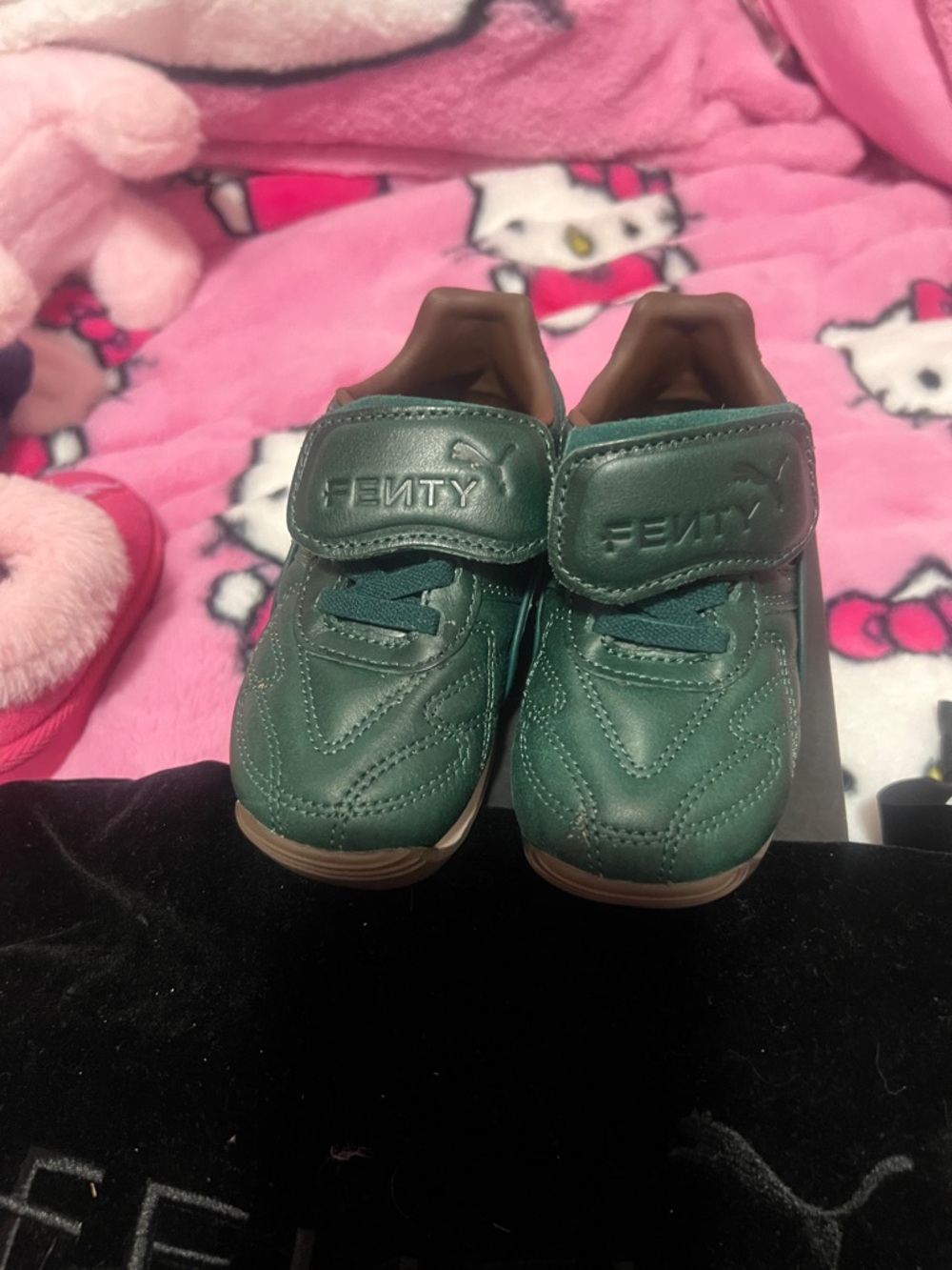 Fenty Beauty Kids Dark Green Leather Velcro Sneakers